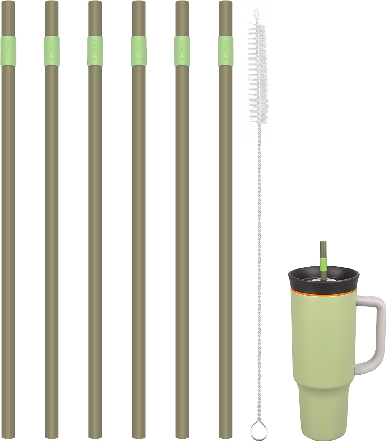 Replacement Straws for Owala 40oz Tumbler, with 1 Brush (Pack of 6) (green)