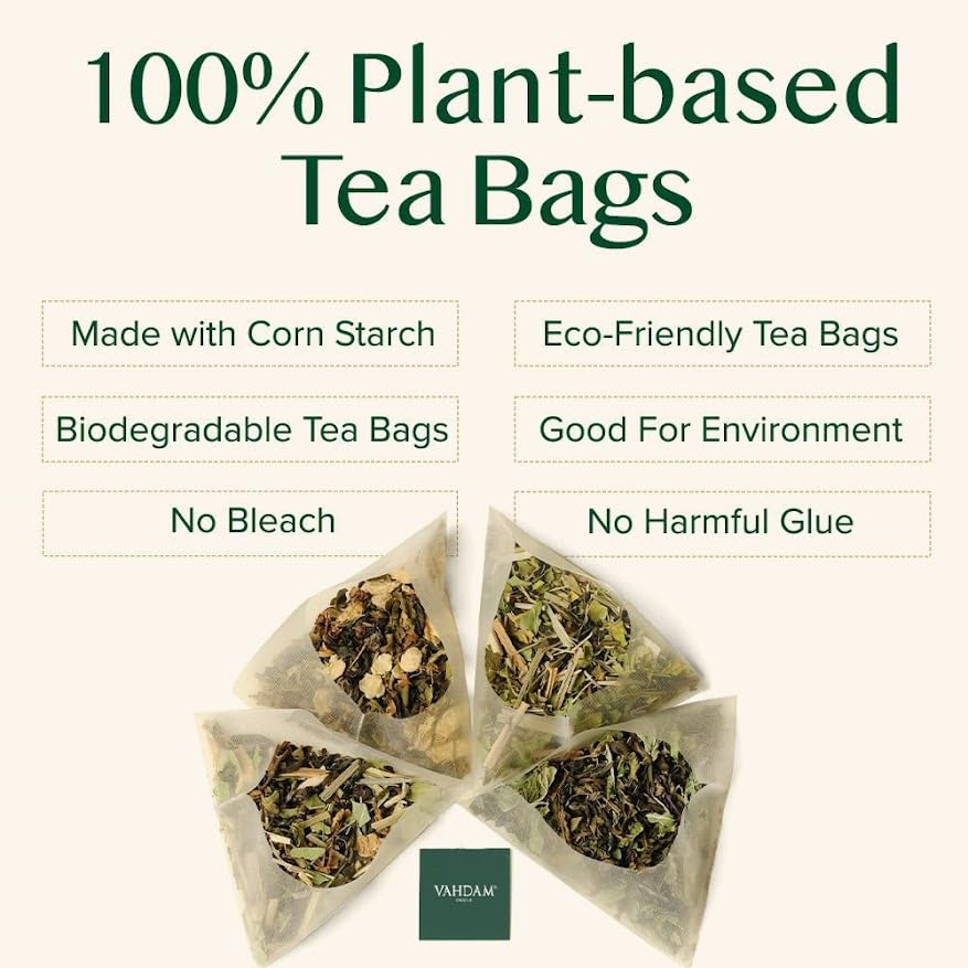 VAHDAM, Organic Turmeric Ginger Herbal Tea Bags (100 Pyramid Tea Bags) Caffeine Free, Non GMO | 100% Pure Herbal Blend - Savory & Spicy, Plant-Based Teabags | Resealable Ziplock Pouch