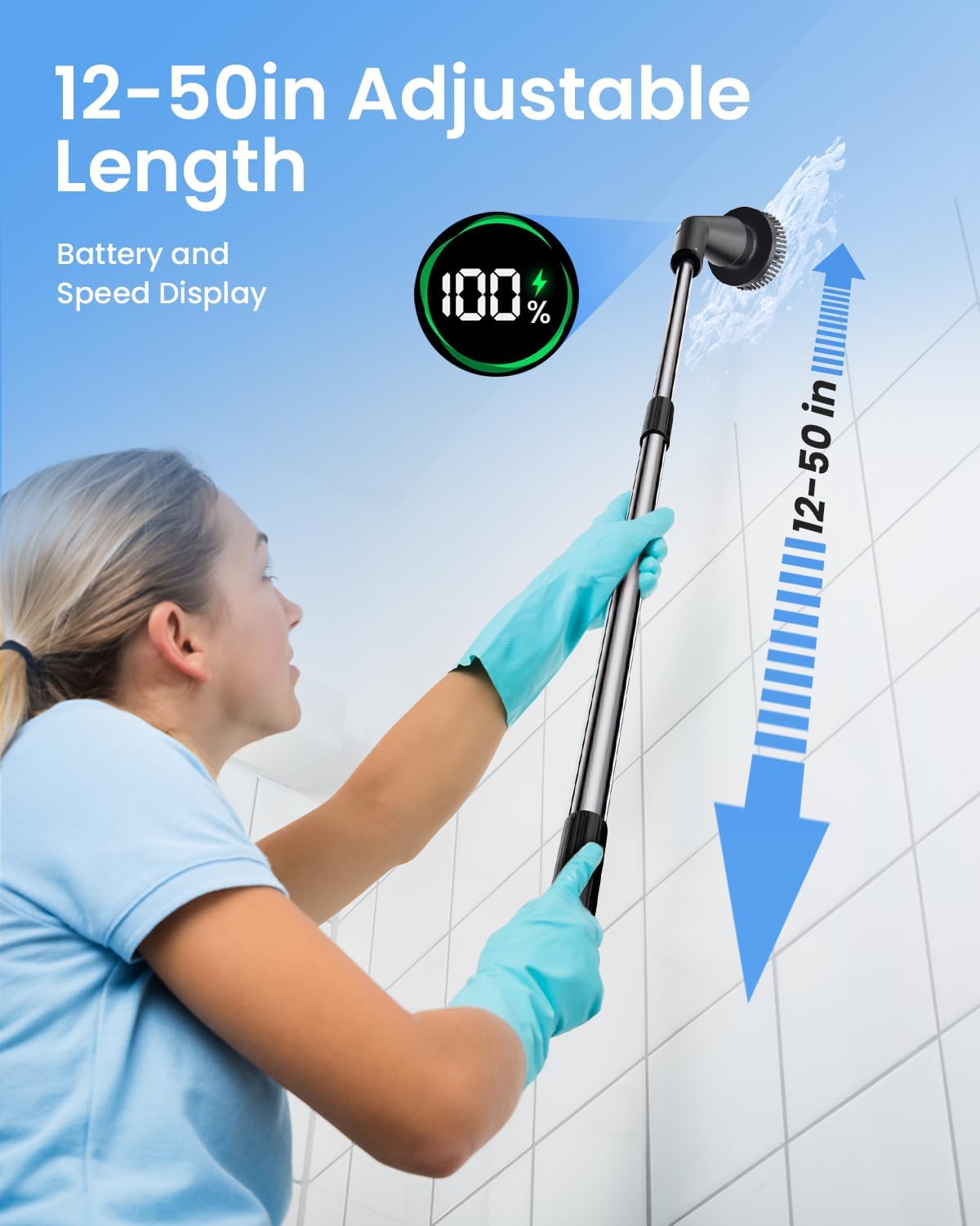 Leebein Electric Spin Scrubber, 2025 New Cordless Cleaning Brush Bathroom Scrubber, IPX7 Waterproof Shower Scrubber with 7 Brush Heads, Extendable Long Handle and 2 Speeds Scrubber for Bathtub Floor