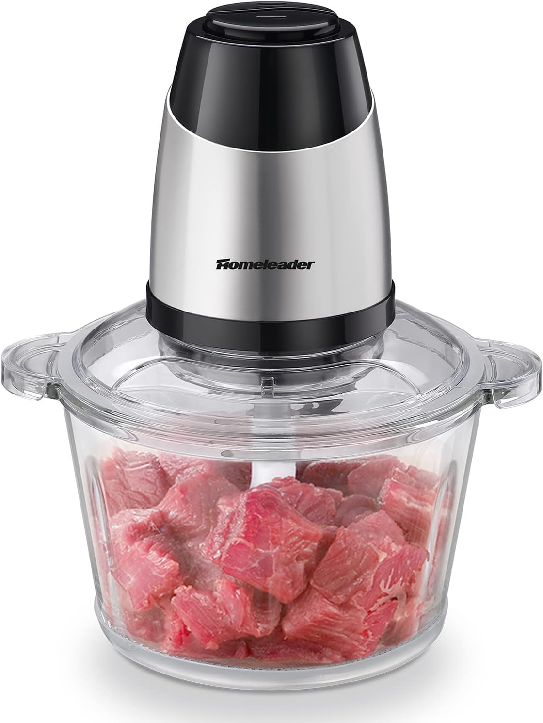 Homeleader Electric Food Chopper, 300W Stainless Steel Blade, Food Processor with 2L Glass Bowl, 2S Fast Shredding for Meat, Vegetables, Fruits and Nuts, Dishwasher Safe, Quiet Motor with 4 Blades