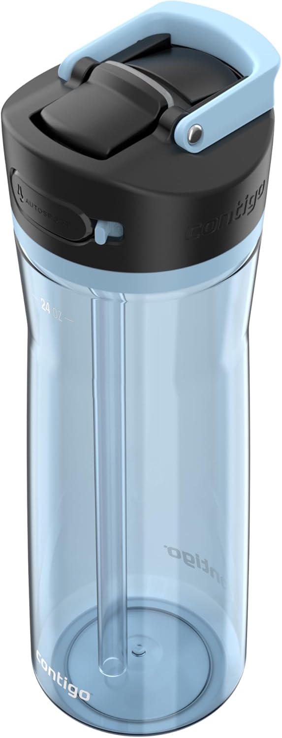 Contigo Ashland 2.0 Leak-Proof Water Bottle with Lid Lock and Angled Straw, Dishwasher Safe, Interchangeable Lid, 24oz, Glacier