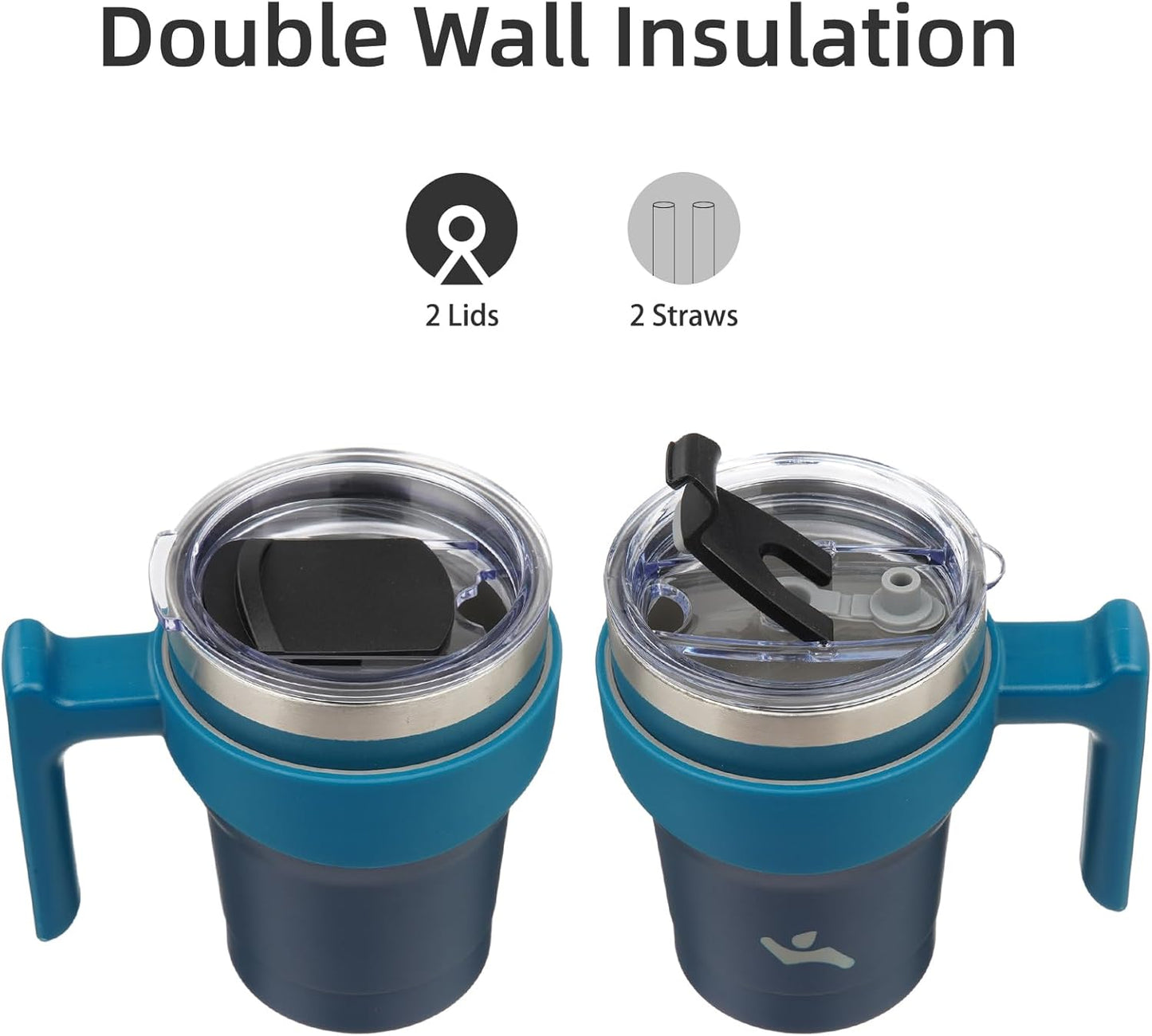 10 oz Tumbler with Handle and 2 Straw 2 Lid, Insulated Water Bottle Stainless Steel Vacuum Cup Reusable Travel Mug,Indigo Black