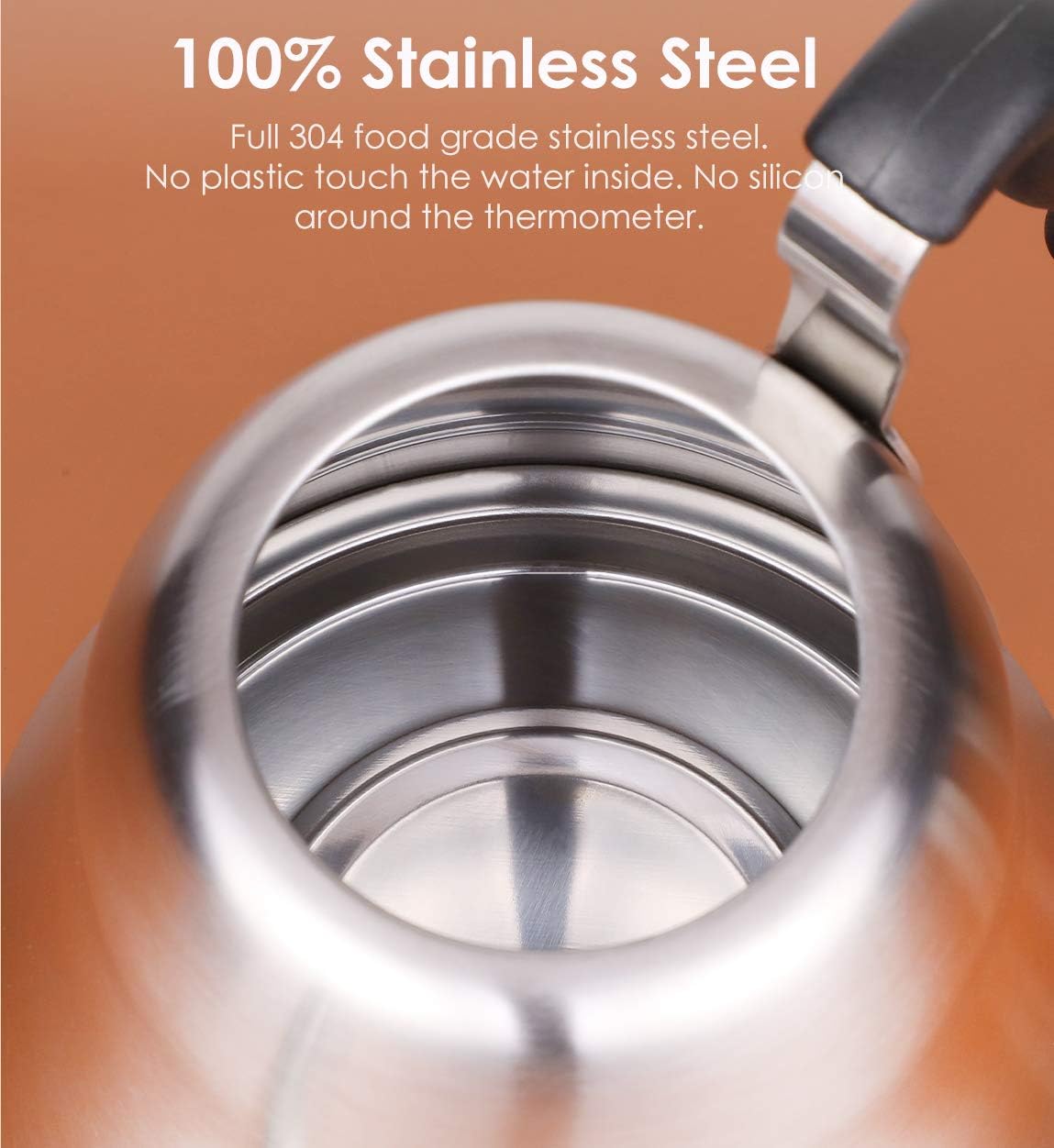 Tea Kettle with Thermometer for Stove Top Gooseneck Kettle, Pour Over Coffee Tea Pot, Goose Neck Tea Pot Stovetop, Hot Water Heater for Camping, Home & Kitchen, Stainless Steel - Small 28oz