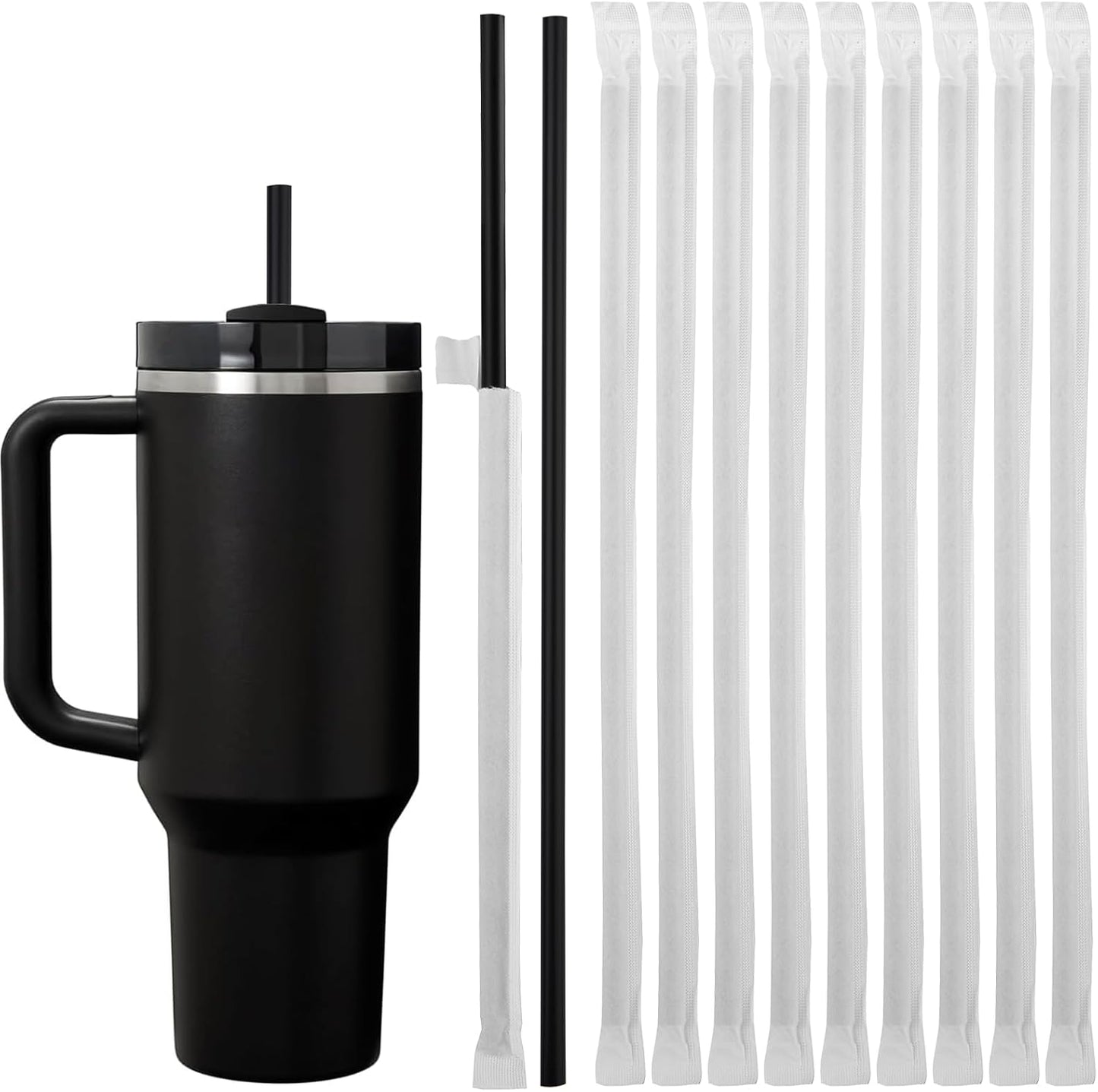 ALINK 100 Pcs Long Disposable Straws for Stanley 40 oz 30 oz Tumbler, 12 inch Black Plastic Straws for Stanley, Owala, Yeti 40 OZ 30 OZ Cup, Individually Wrapped