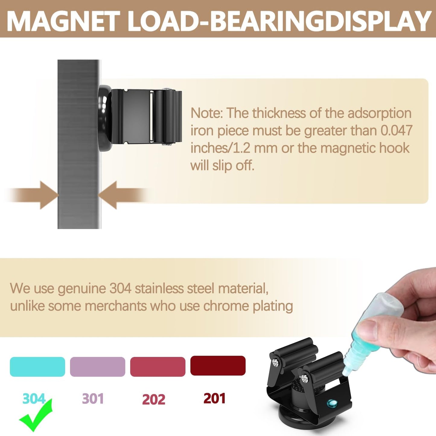 3-H Magnetic Broom Holder 4 Piece Set, 304 Stainless Steel Broom Holder Wall Mount, No Drilling Magnetic Tool Holder with 2 Mini Magnetic Hooks for Garage Garden Laundry Kitchen, Black