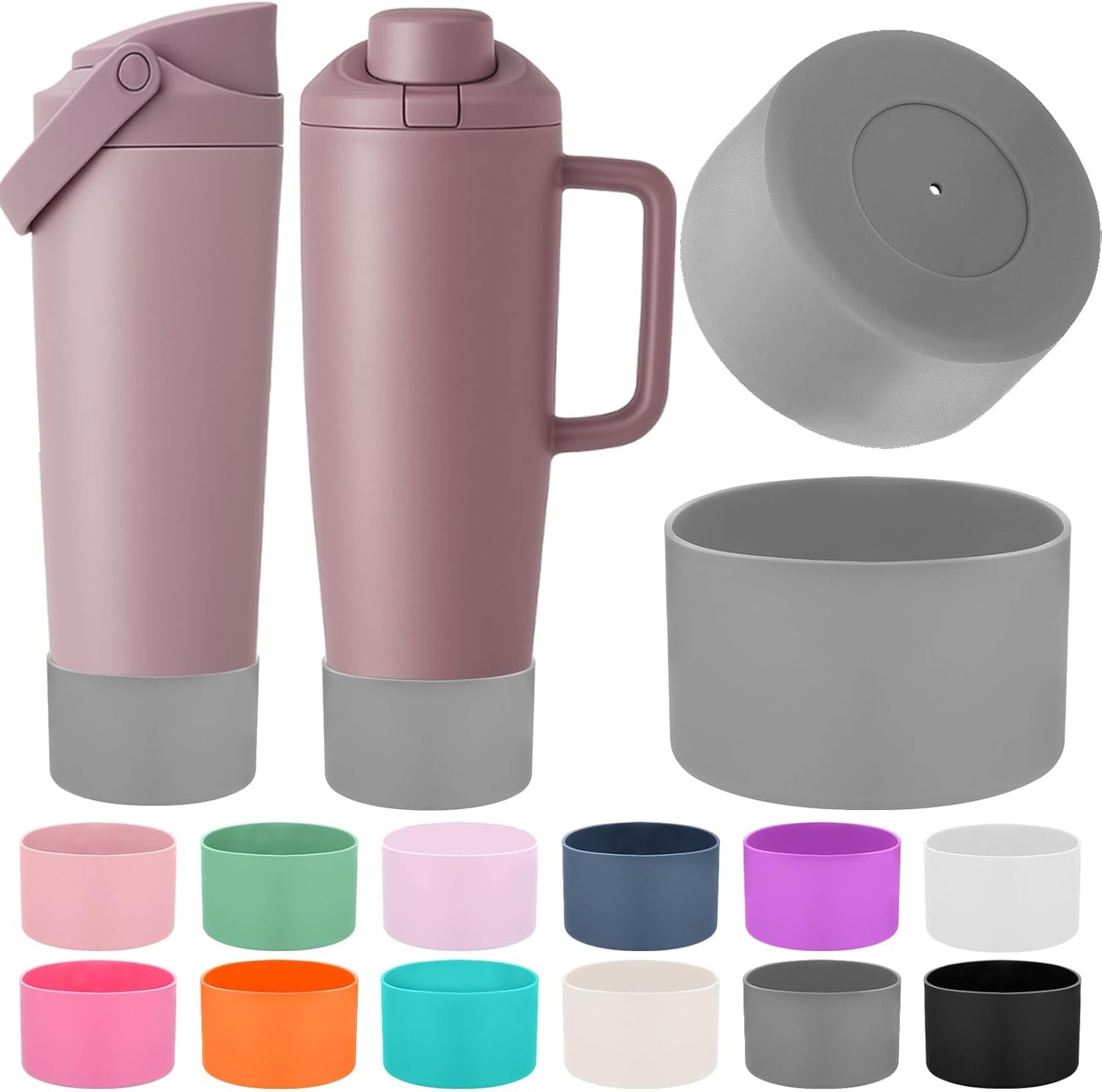 Mity rain 2PCS Protective Silicone Boots for Owala 30oz & 40oz FreeSip Sway Bottles & Tumblers - Accessories for owala, Enhances Stability & Prevents Scratches (Light Gray)