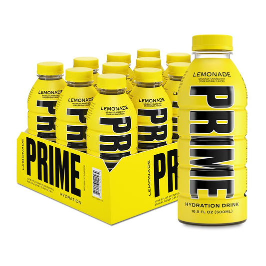 PRIME Hydration LEMONADE, Sports Drinks, Electrolyte Enhanced for Replenishing Fluids, 250mg BCAAs, B Vitamins, Antioxidants, Low Sugar, 16.9 Fl Oz, 12 Pack