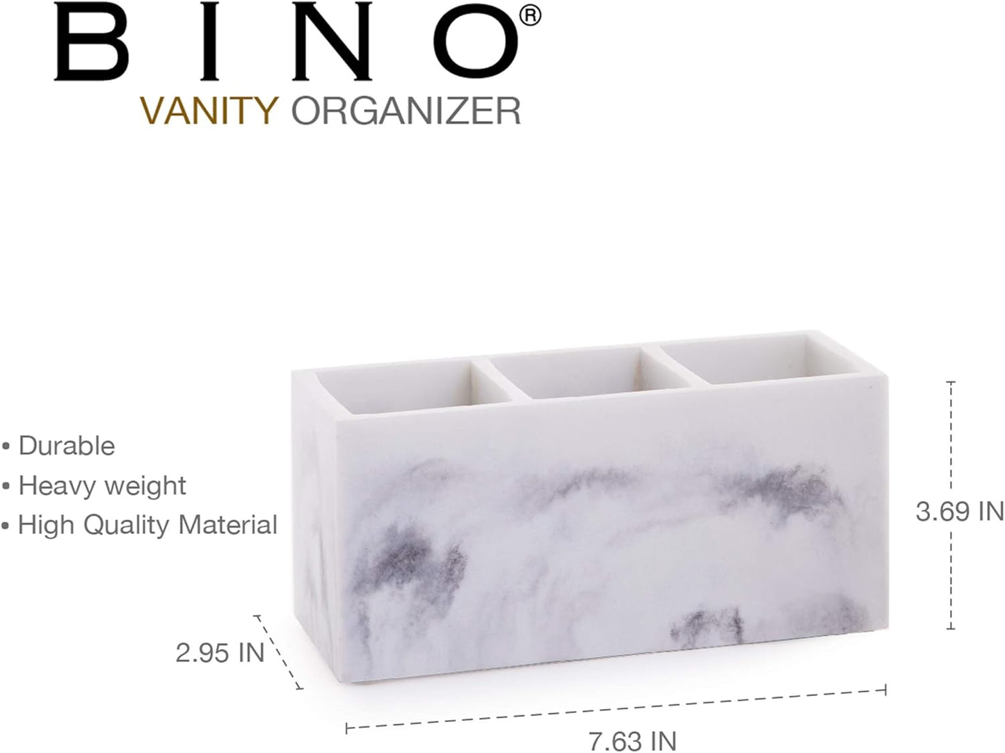 BINO Multi Purpose 3 Compartment Organizer - Makeup Container Organizers - Compartment Organizer for Makeup Brushes, Home and Office Supplies - Matte Marble
