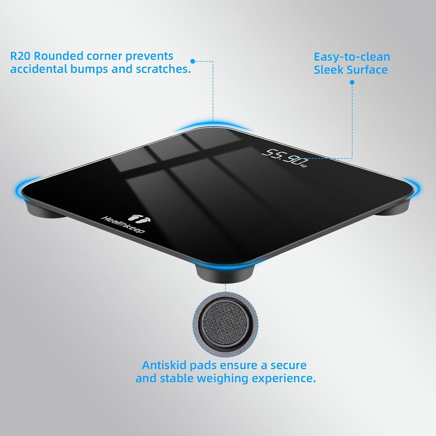 Digital Bathroom Scales for Body Weight, Weight Scale with High Precision Sensors Accurate Round Corner Design LED Display 400lbs/180kg