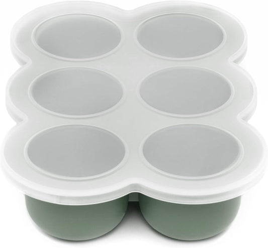 WeeSprout Silicone Baby Food Freezer Tray with Clip-on Lid - Perfect Storage Container for Homemade Baby Food, Vegetable & Fruit Purees, and Breast Milk (Matte Green, Six 3 Ounce Sections)