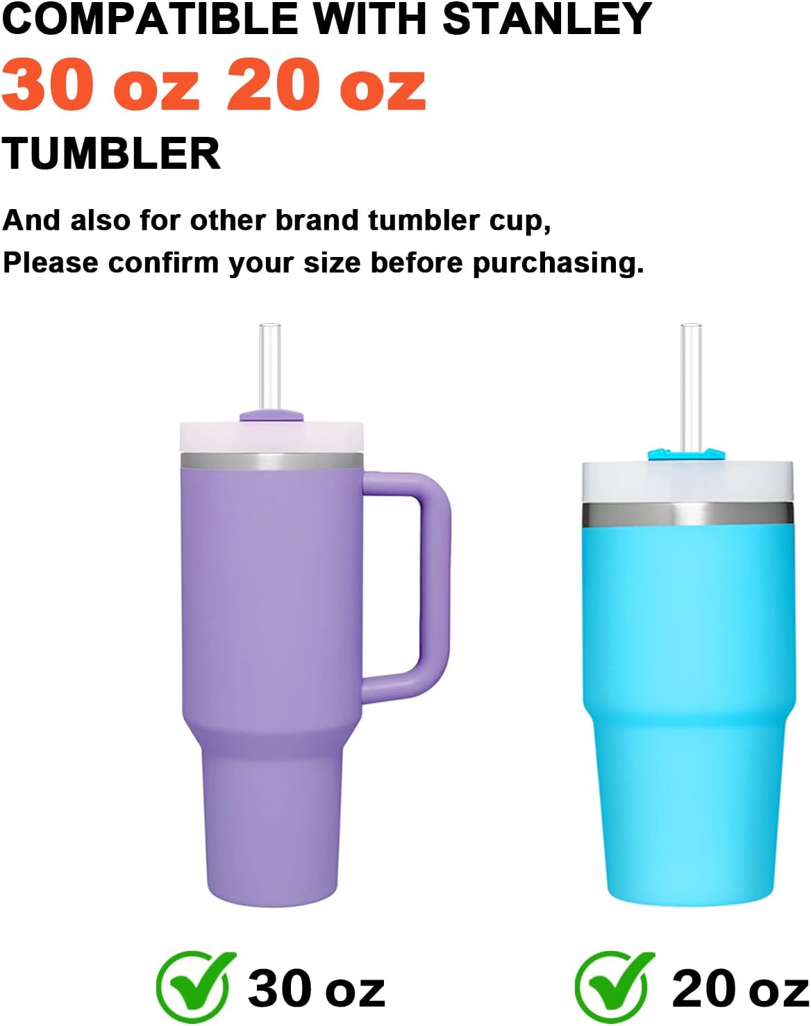 12 Pcs Replacement Straw for Stanley Cup 30oz, Reusable Long Clear Straw with Clear Brush for Stanley Cup Accessories, Dishwasher Safe and BPA Free