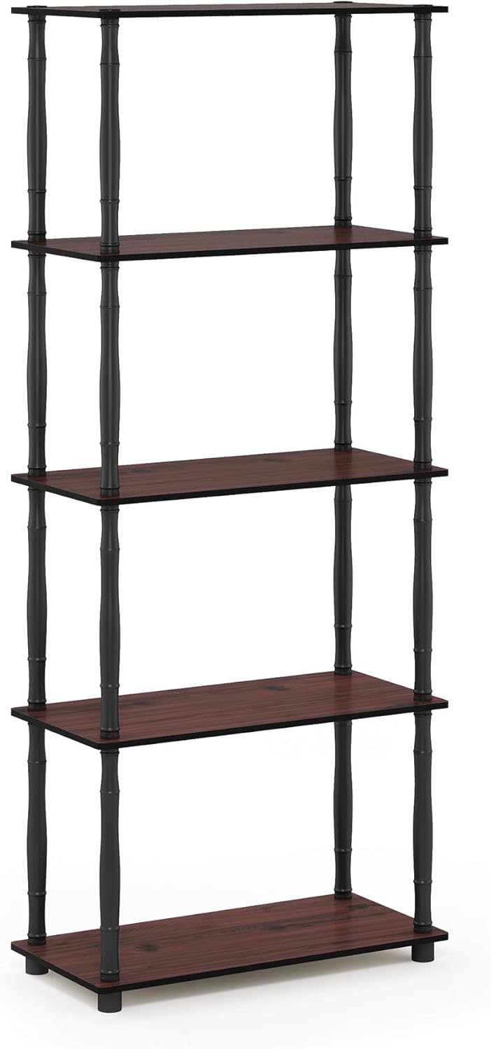Furinno Turn-N-Tube 5-Tier Multipurpose Shelf / Display Rack / Storage Shelf / Bookshelf, Classic Tubes, Dark Cherry/Black