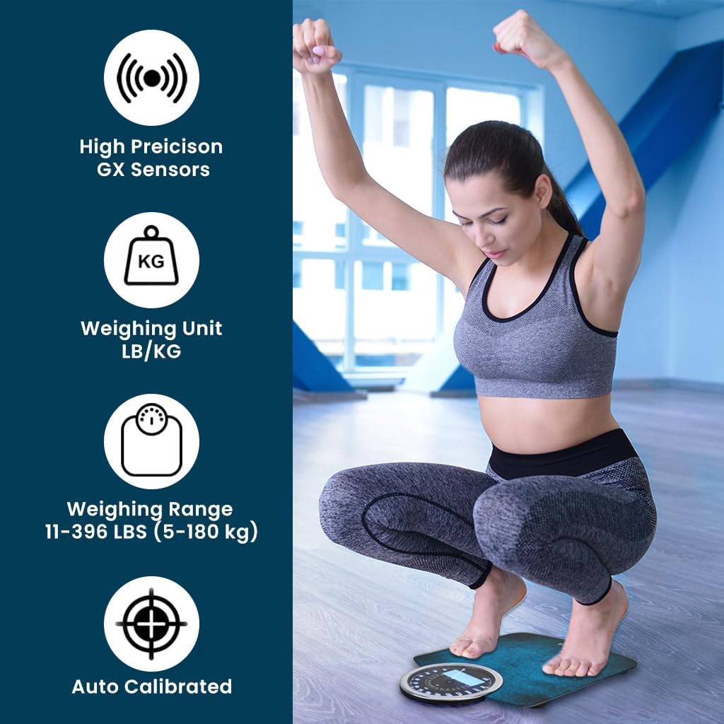 EILISON Highly Advance 2-in-1 Digital & Analog Weighing Scale for Body Weight-400lbs, 4 High Precison GX Sensor Accurate, Thick Tempered Glass, Extra Large Display (Blue)