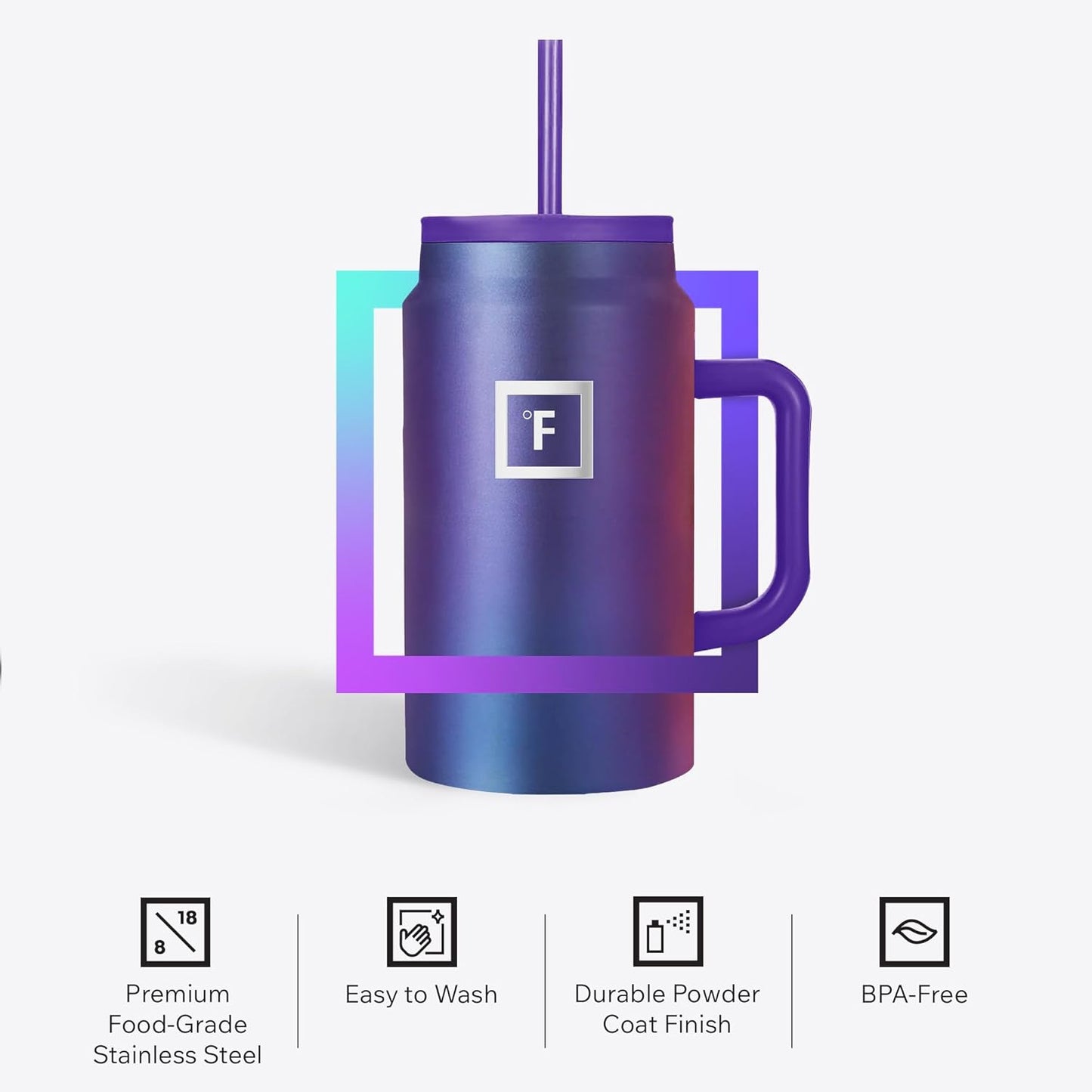 IRON °FLASK Co-Pilot Insulated Mug w/Straw & Flip Cap Lids - Cup Holder Bottle for Hot, Cold Drink - Leak-Proof - Water, Coffee Portable Travel Mug - Cobalt Blue, 50 Oz