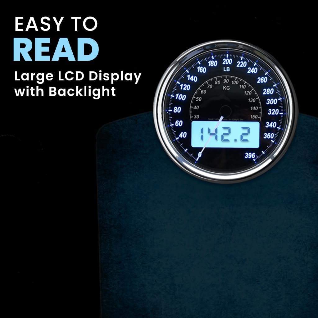 EILISON Highly Advance 2-in-1 Digital & Analog Weighing Scale for Body Weight-400lbs, 4 High Precison GX Sensor Accurate, Thick Tempered Glass, Extra Large Display (Blue)