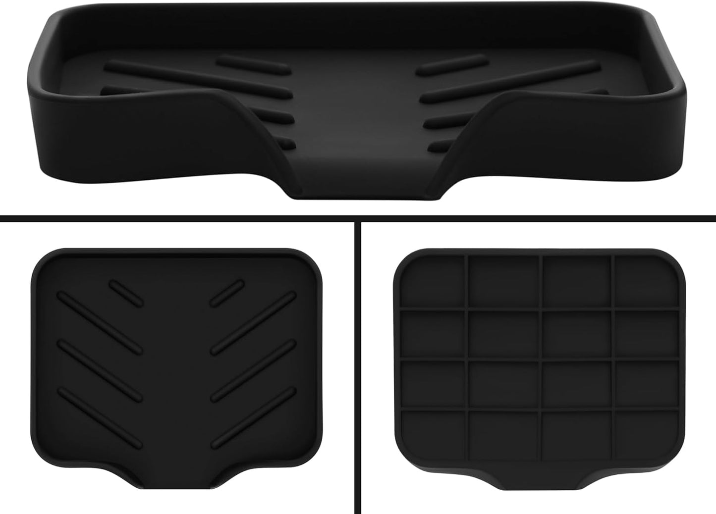 Black Silicone Soap Dish Tray, Self Draining Soap Holder for Bar Soap, Silicone Soap Tray with Drainage, Dish Soap Tray for Kitchen Counter, Plastic Free, S(4.7x3.5)
