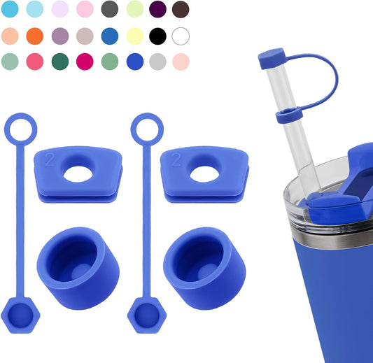 Silicone Spill Stopper Set Compatible with Stanley Cup 2.0 30oz & 40oz with Straw Cover (Set of 2, Iris)