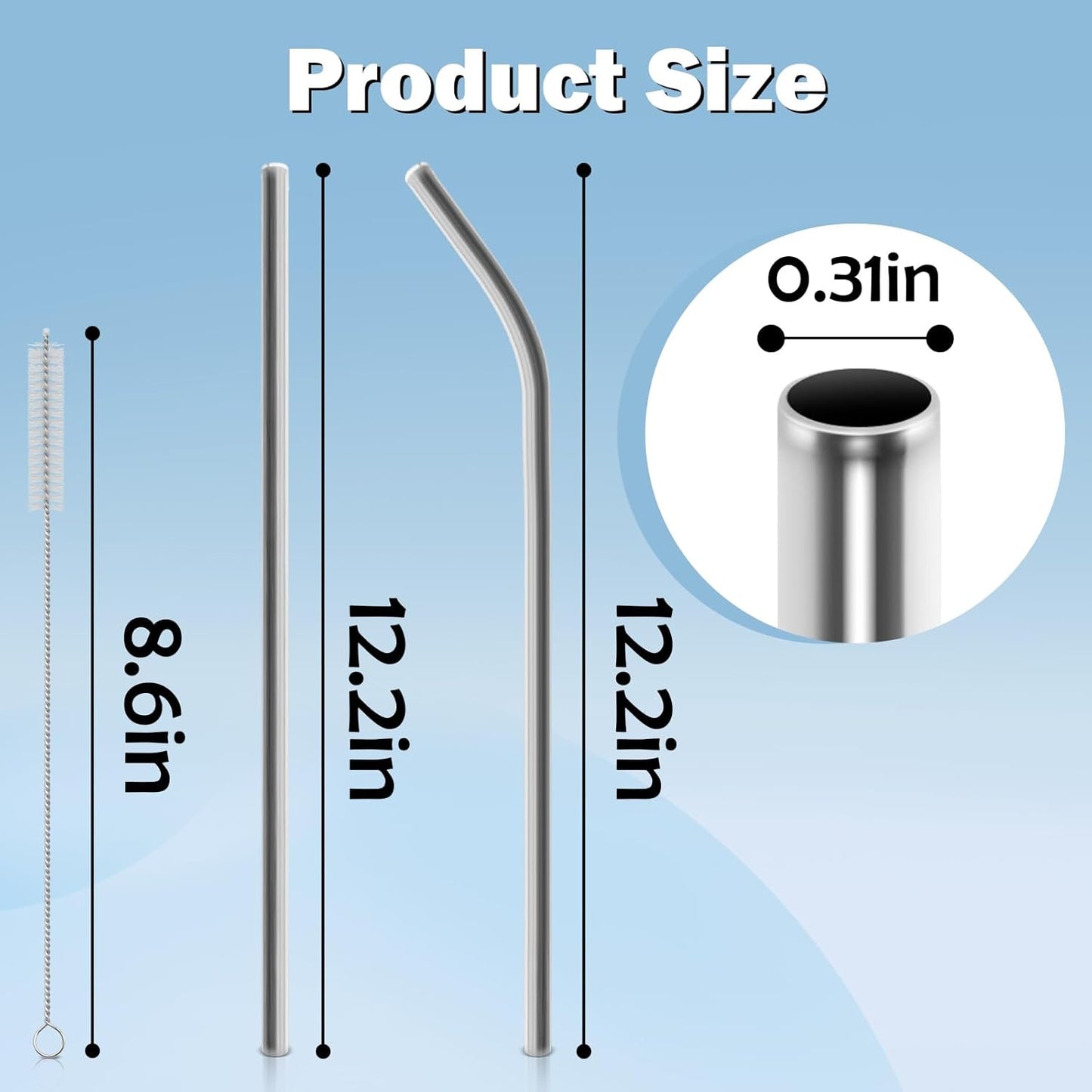 Stainless Steel Straws for Owala Insulated Bottle 40oz Tumbler 6x Metal Replacement Straws with Cleaning Brush for Owala 40oz (Stainless Steel, 3x Straight & 3x Bent)