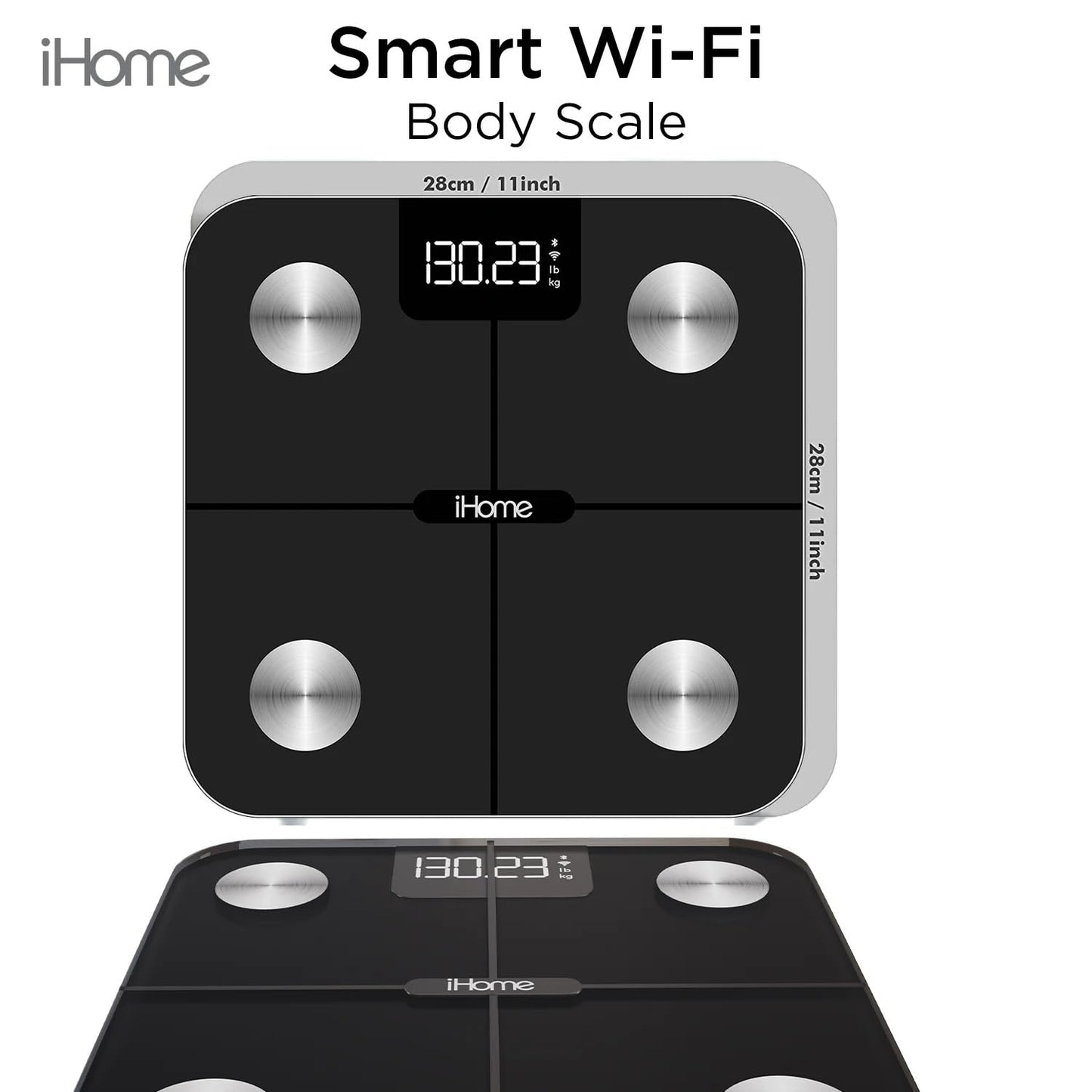 iHome Digital WiFi Smart Scale for Body Weight, Weight Scale, Including BMI, Body Fat, Muscle Mass, Batteries Included (Black Smart WiFi)