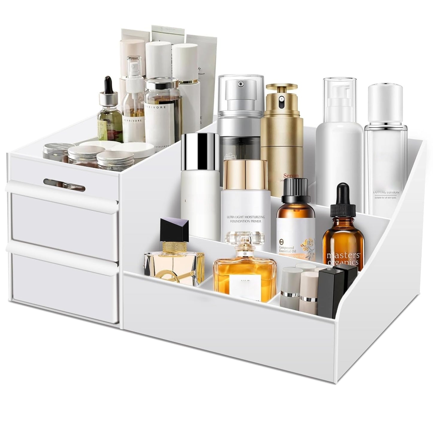 Large Makeup Organizer with Drawers - Multi-Functional Vanity and Countertop Storage for Cosmetics, Skincare, Perfume, Nail Polish, Brushes - Compact Desk and Bathroom Organizer for Women’s Gifts