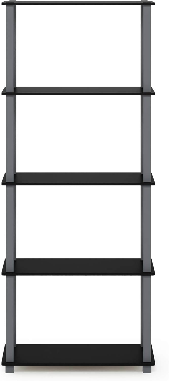 Furinno Turn-N-Tube 5-Tier Multipurpose Shelf / Display Rack / Storage Shelf / Bookshelf, Square Tubes, Black/Grey
