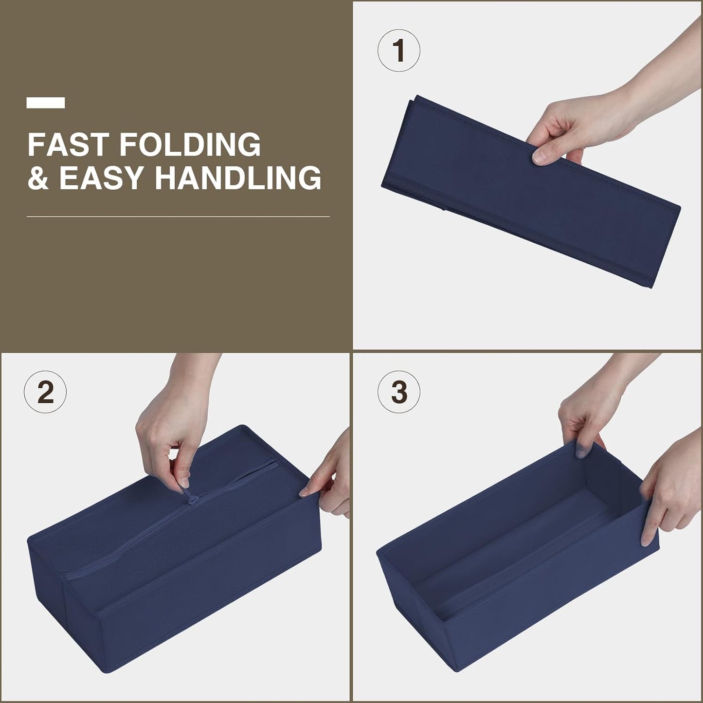 DIMJ Drawer Organizers Clothes, Set of 12 Dresser Organizer Bins, Fabric Closet Organizers and Storage, Shallow Drawer Dividers for Nursery, Clothing, Baby Clothes, Socks, Underwears, Tie (Navy Blue)