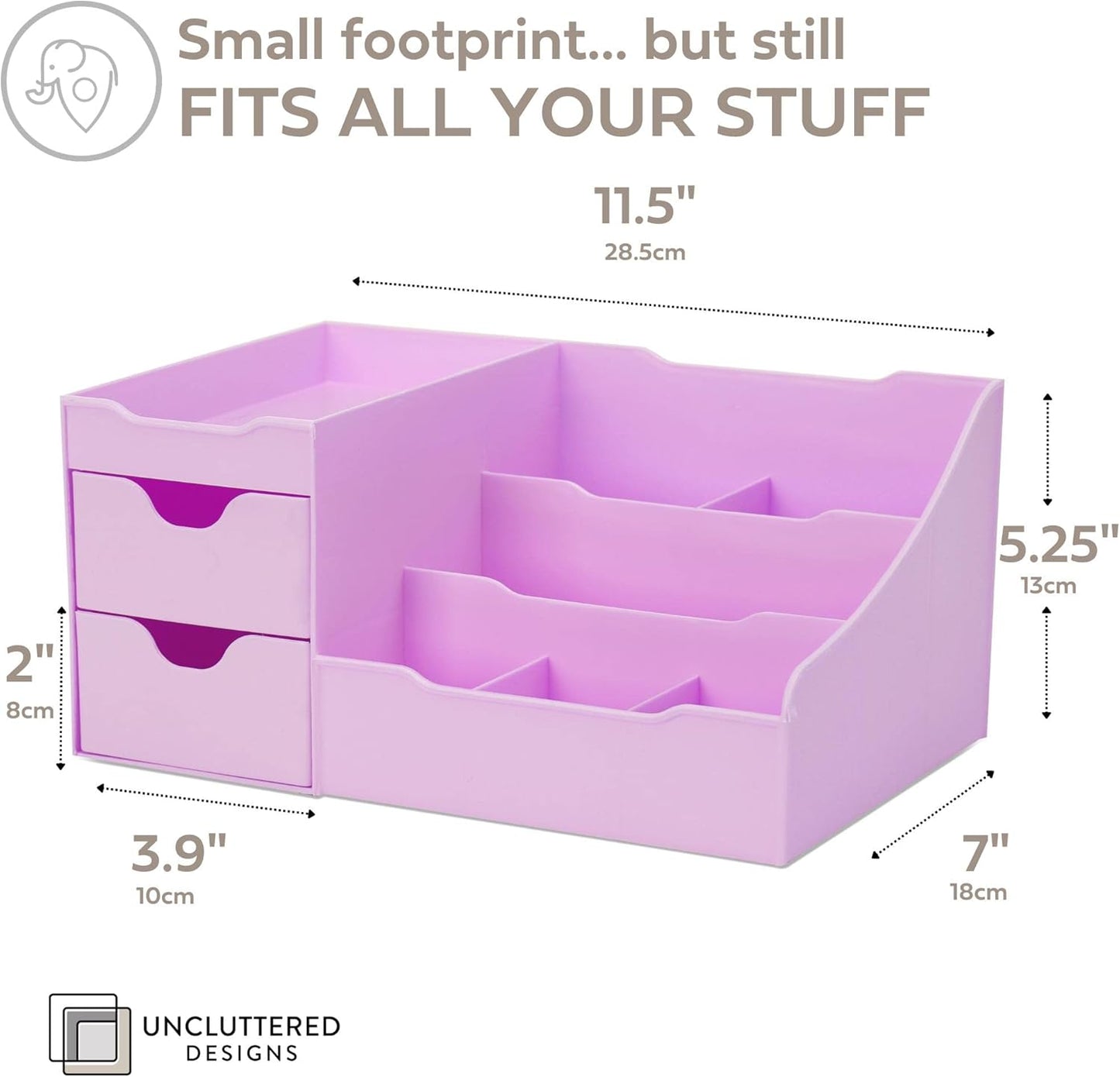 Uncluttered Designs Makeup Organizer With Drawers - Modern Countertop Storage for Cosmetics - Chic Vanity Holder for Perfume, Skincare, Brush, Lipstick, Nail Polish Organization & Display (Purple)