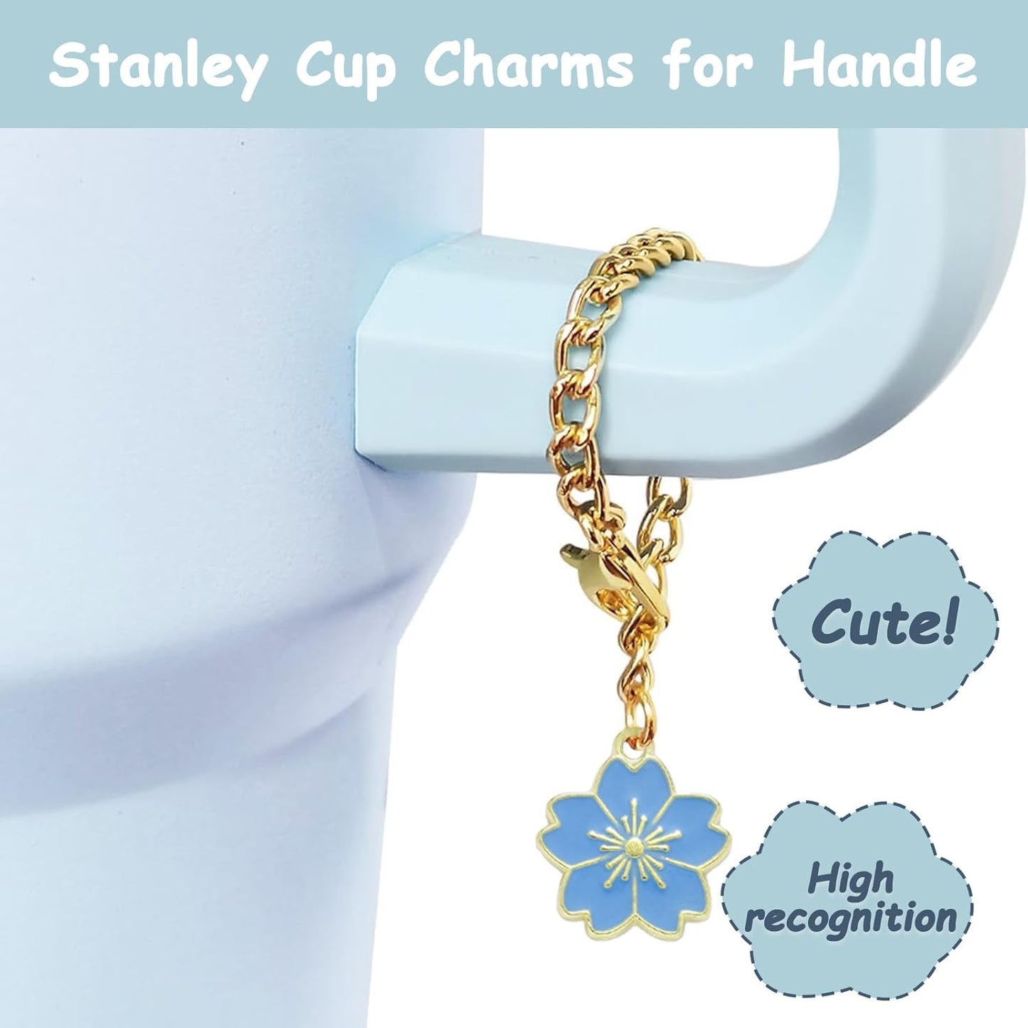 Stanley Cup Accessories Set,Including 2 Pcs 0.4in Straw Cover, 1 Silicone Spill-Proof Stopper Set of 3, 1 Cute Flower Handle Charm, 1 Silicone Boot Fits Stanley 40&30 Oz Tumbler (Blue)