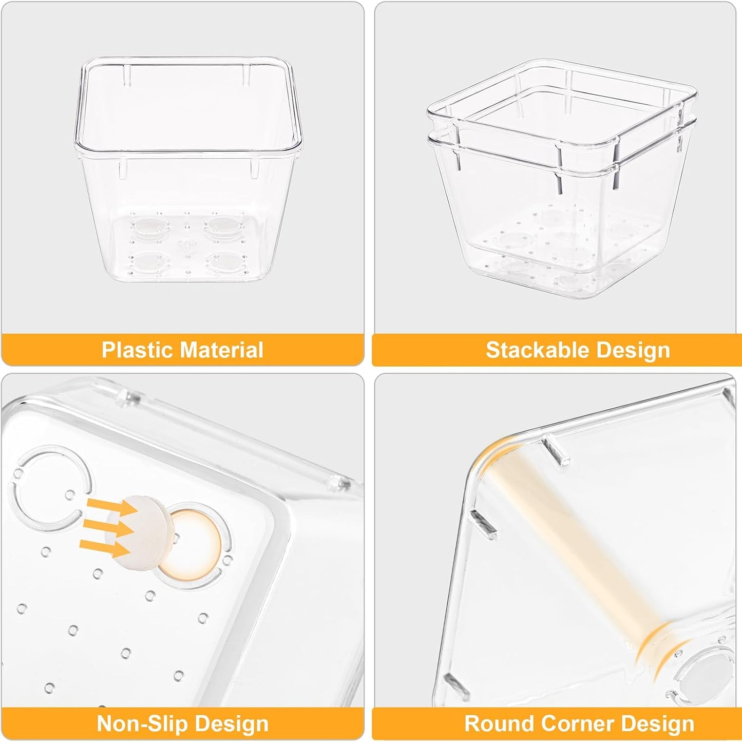 SMARTAKE 22-Piece Drawer Organizer with Non-Slip Silicone Pads, 5-Size Clear Desk Drawer Organizer Trays Storage Tray for Makeup, Jewelries, Utensils in Bedroom Dresser, Office and Kitchen, Clear