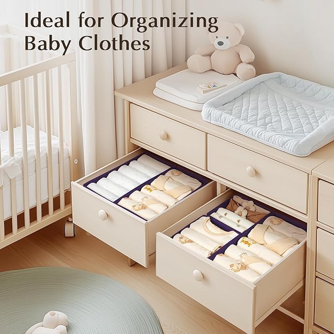 DIMJ Drawer Organizers Clothes, Set of 16 Dresser Organizer Bins, Fabric Closet Organizers and Storage, Shallow Drawer Dividers for Nursery, Clothing, Baby Clothes, Socks, Underwears, Tie (Purple)