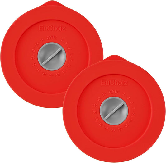 Replacement Lids for Pyrex 7202-PC 1 Cup, Silicone Round Storage Cover Lid for Anchor Hocking Glass Bowl 2 Pack with Date Mark Red