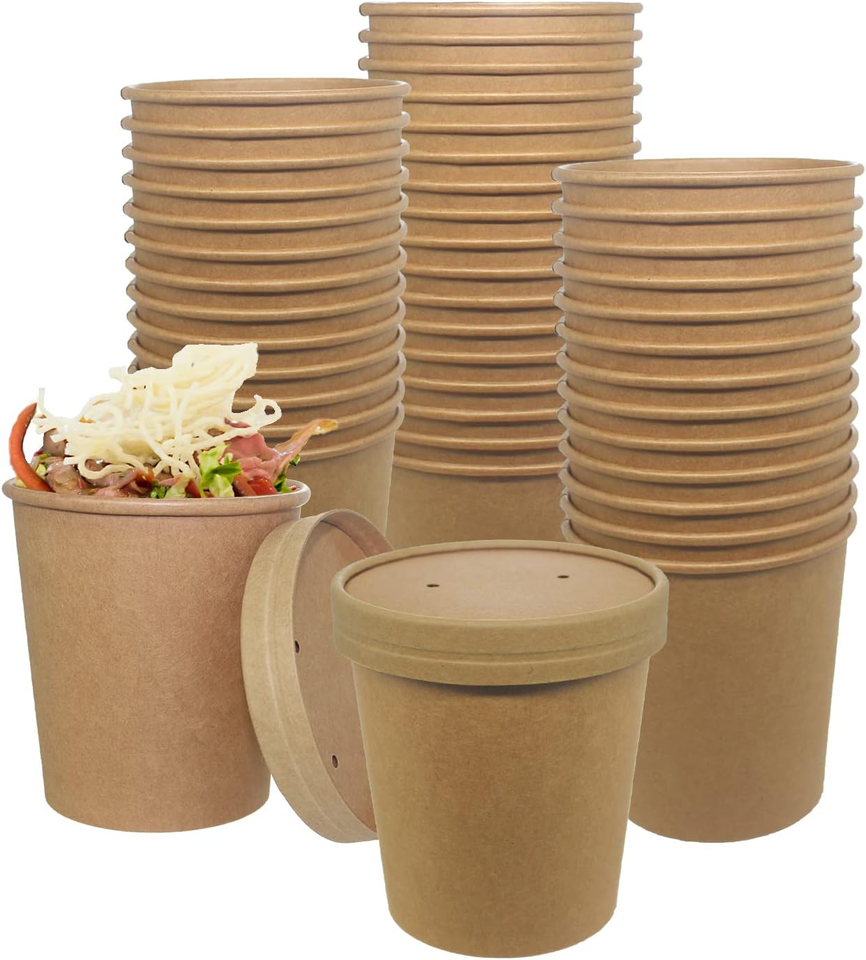 50 SET 16OZ Kraft Dessert Cups with Lids Compostable Paper Food Cup with Vented Lid, Pint Frozen Dessert Containers Ice Cream Cups with Lids, Great For Restaurants, Take Outs, or To-Go Lunch