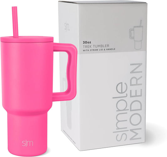 Simple Modern 30 oz Trek Tumbler with Handle and Straw Lid | Cup Holder Friendly Insulated Stainless Steel Travel Mug | Raspberry Vibes