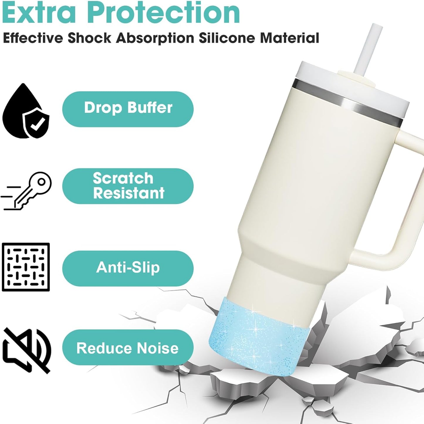 Upgrade 2PCS Protective Silicone Boot Bumper for Stanley Quencher Adventure 40oz 30oz IceFlow 20oz 30oz Tumbler, Water Bottle Bottom Sleeve Cover Accessories for Stanley Mug Cup(Glitter Blue)