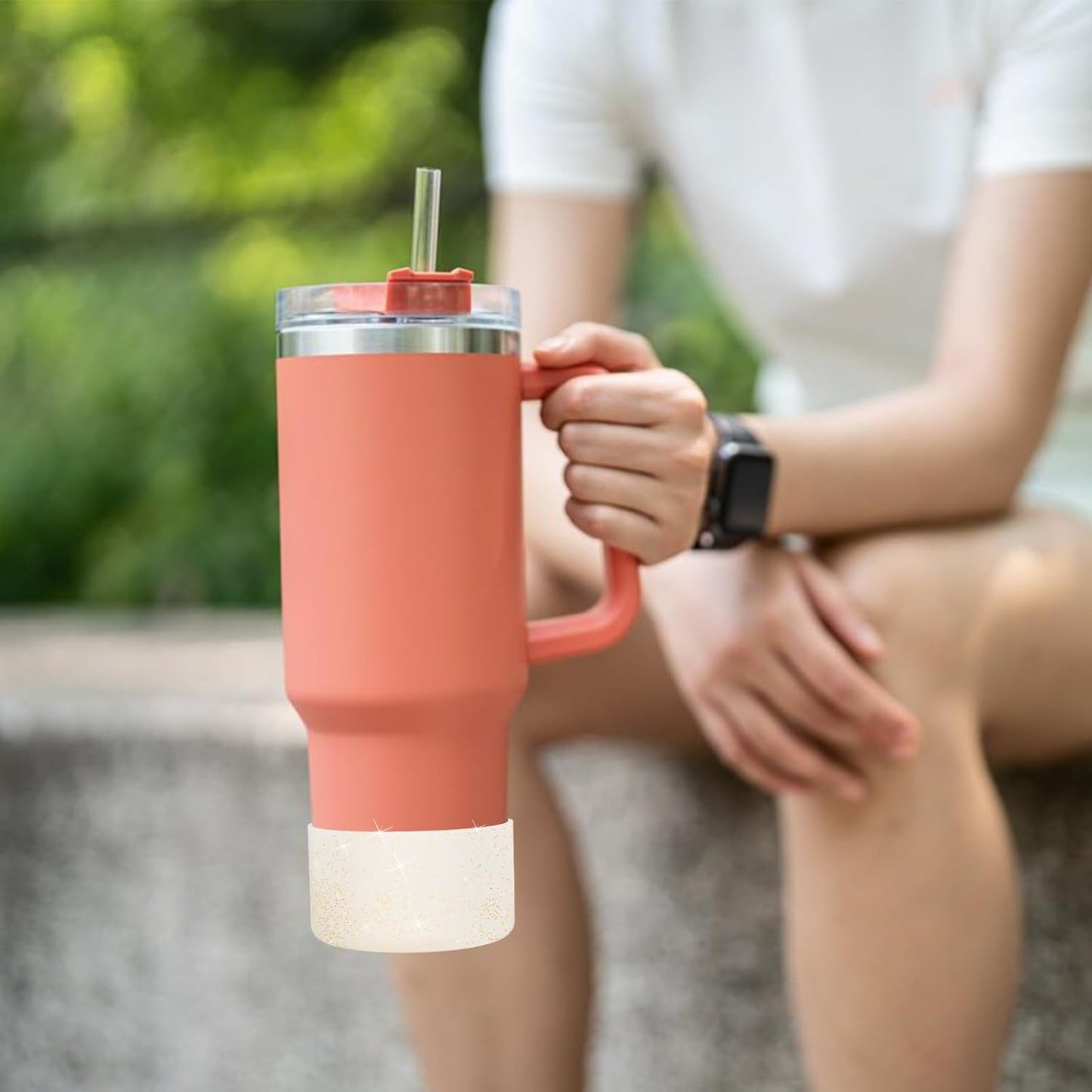 Upgrade 2PCS Protective Silicone Boot Bumper for Stanley Quencher Adventure 40oz 30oz IceFlow 20oz 30oz Tumbler, Water Bottle Bottom Sleeve Cover Accessories for Stanley Mug Cup(Glitter Golden)