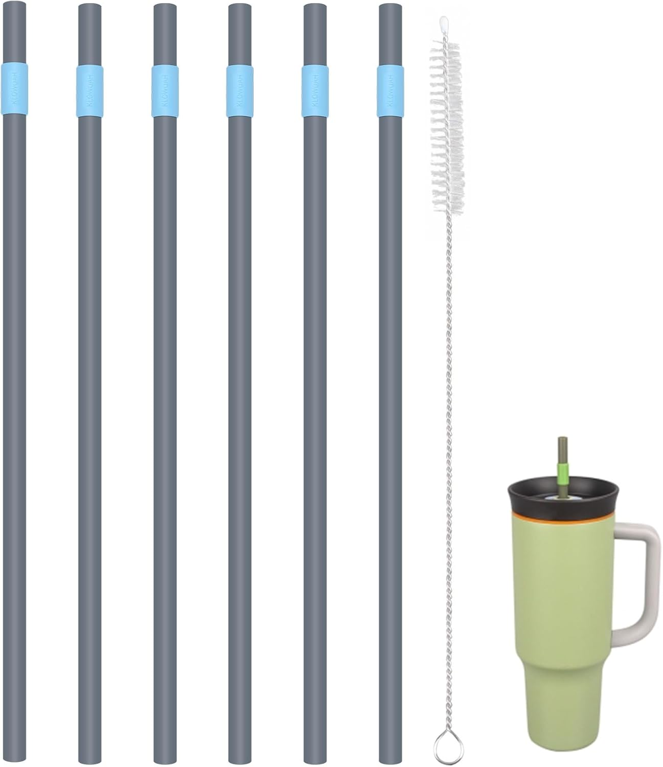 Replacement Straws for Owala 40oz Tumbler, with 1 Brush (Pack of 6) (blue-grey)