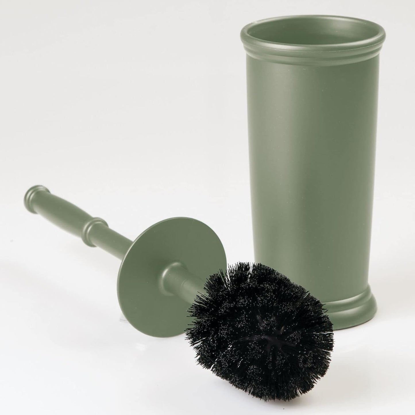 mDesign Toilet Bowl Brush and Holder - Covered Bathroom Toilet Brush - Standing Toilet Bowl Scrubber in Modern Holder - Space Saving, Deep Cleaning Brush for Toilet - Hyde Collection - Olive Green