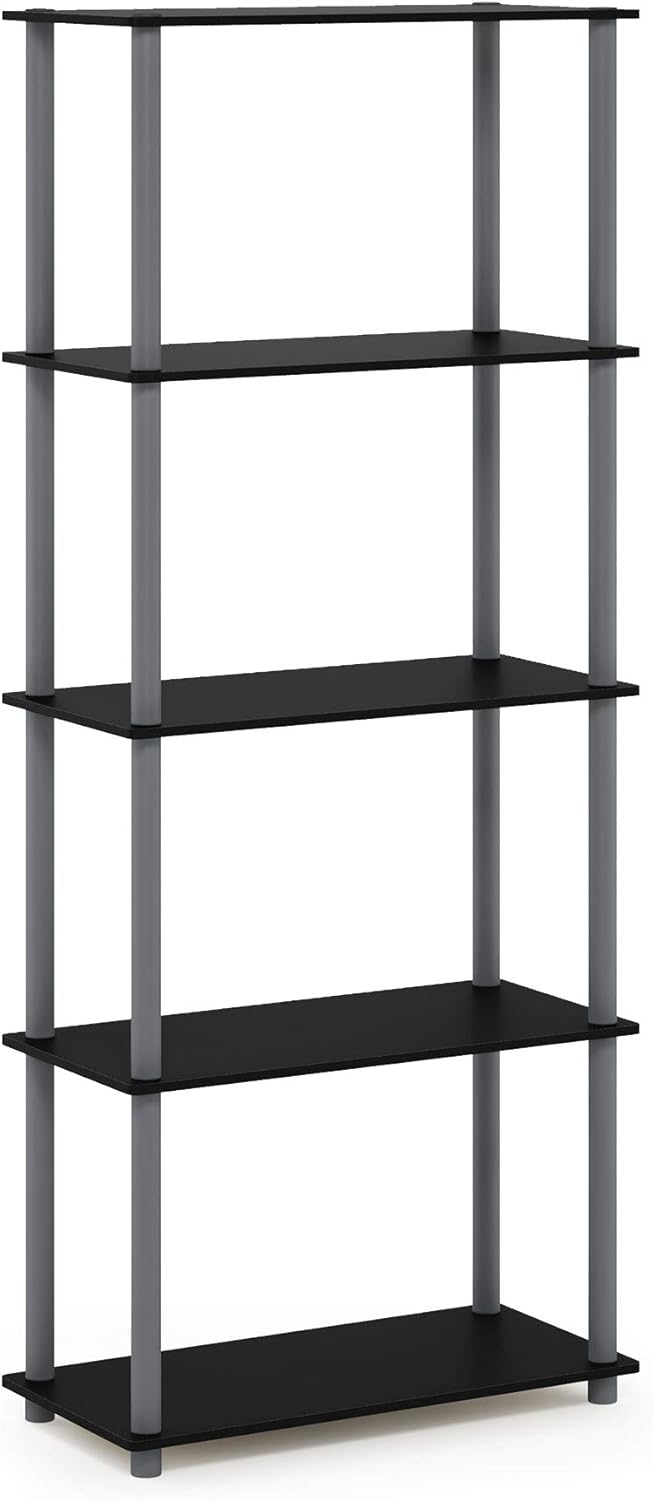 Furinno TURN-N-TUBE Storage Shelves, 5-Tier Book Shelf, Corner Shelf, Toolless Open Shelves, for Organization and Storage, Living Room, Garage, Home Office, Black