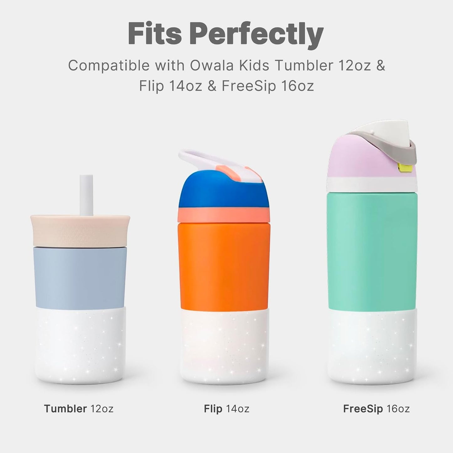 Silicone Boot for Owala 14/16 oz Water Bottle, Anti-Slip Protective Sleeve for Owala 12 oz Kids Tumbler, Boot Bottom Base fit Flip 14 oz Insulated Stainless-Steel Water Bottle (Glitter White)