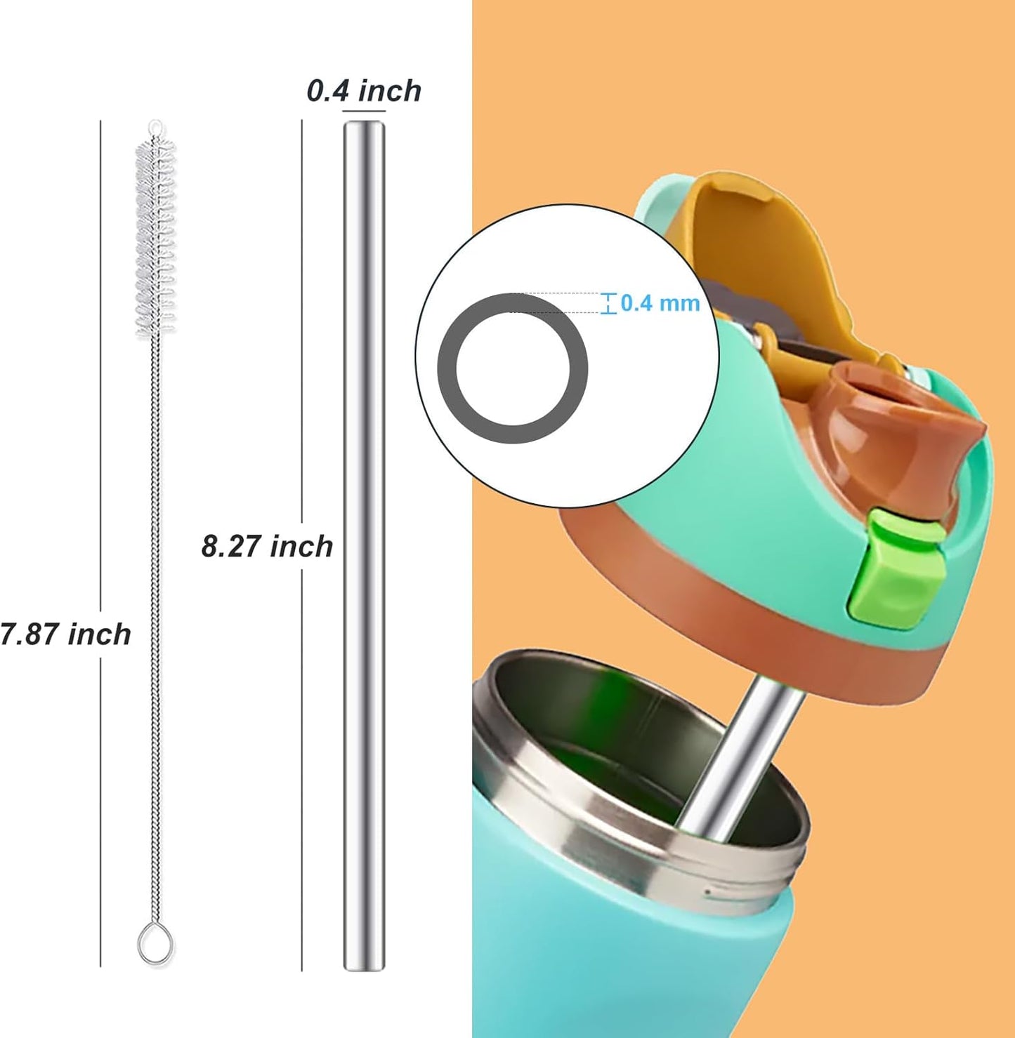 4Pcs Replacement Stainless Steel Straws Compatible with Owala Water Bottle 24oz 32oz Reusable Straws with 2 Cleaning Brushes Metal Straw Replacement Compatible with Owala Freesip (21cm for 24-32oz)
