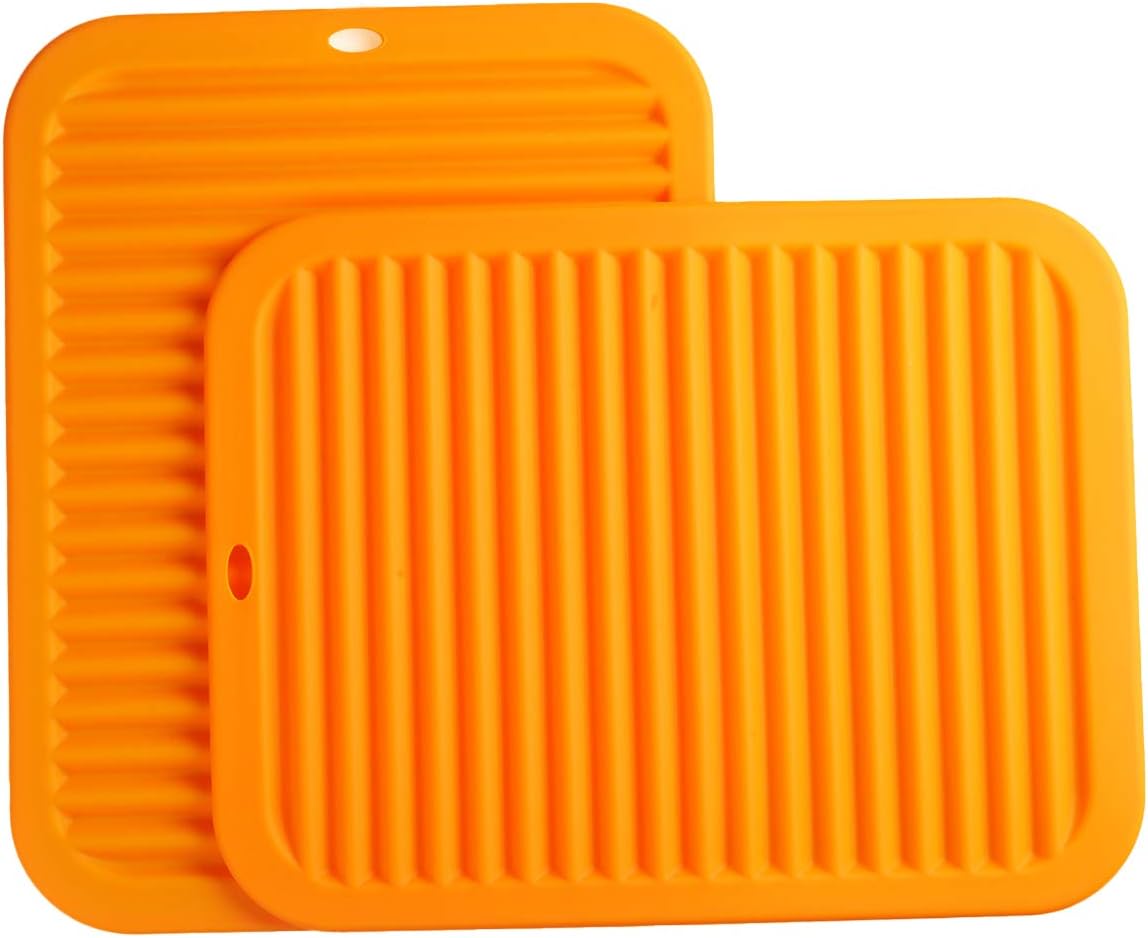 Silicone Trivets Mat Set of 2 Smithcraft 30x22.5cm Big Multi-Purpose Drying Trivet Mat, Pot Holder, Waterproof, Non Slip, Flexible, Durable, Dishwasher Safe Orange