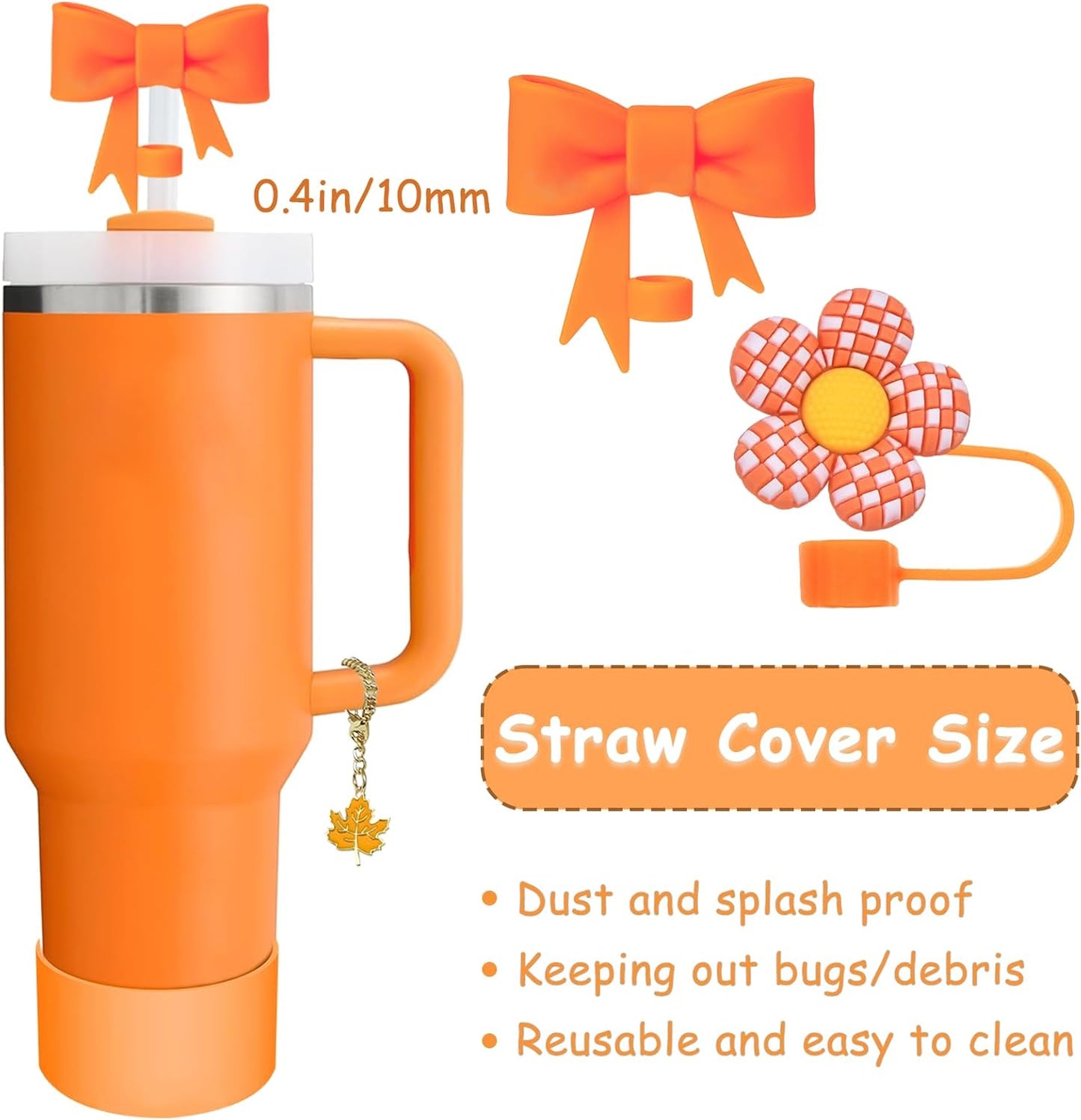 Stanley Cup Accessories Set,Including 2 Pcs 0.4in Straw Cover, 1 Silicone Spill-Proof Stopper Set of 3, 1 Cute Maple Handle Charm, 1 Silicone Boot Fits Stanley 40&30 Oz Tumbler (Tigerlily Plum)