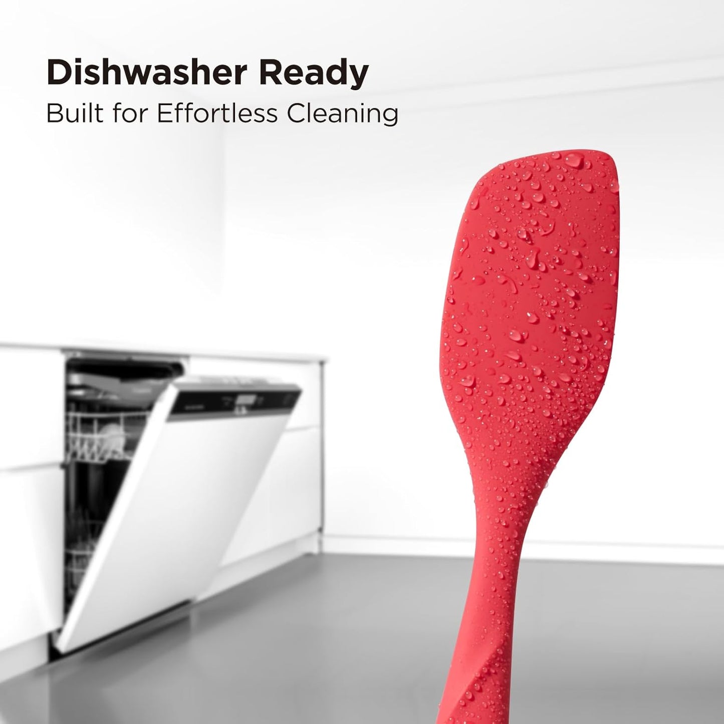 Kitchen Mama WaltzGrip Platinum Silicone Scraping Spatula: Heat Resistant, Seamless, Non Stick for Frying Pan Cookware, Safe, Flexible Bowl Scraper - Ideal for Mixing, Baking, Stirring (Red)