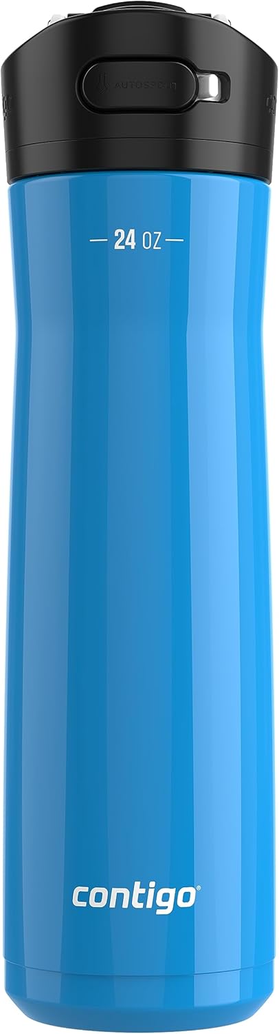 Contigo Ashland 2.0 Leak-Proof Water Bottle with Lid Lock and Angled Straw, Dishwasher Safe, Interchangeable Lid, 24oz, Blue Poppy