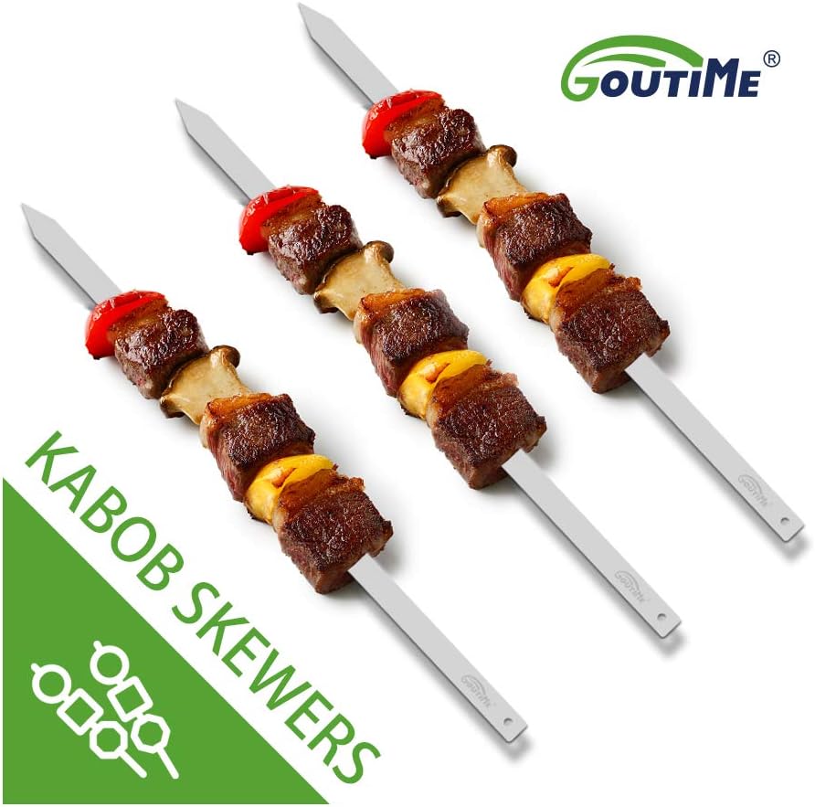 Goutime Kabob Skewers, 27 Inch,1 Inch Wide Stainless Steel Flat BBQ Barbecue Kebab Skewers,No-Wood Handle,for Persian,Brazilian,Koobideh Grilling,Set of 7 with Storage Bag