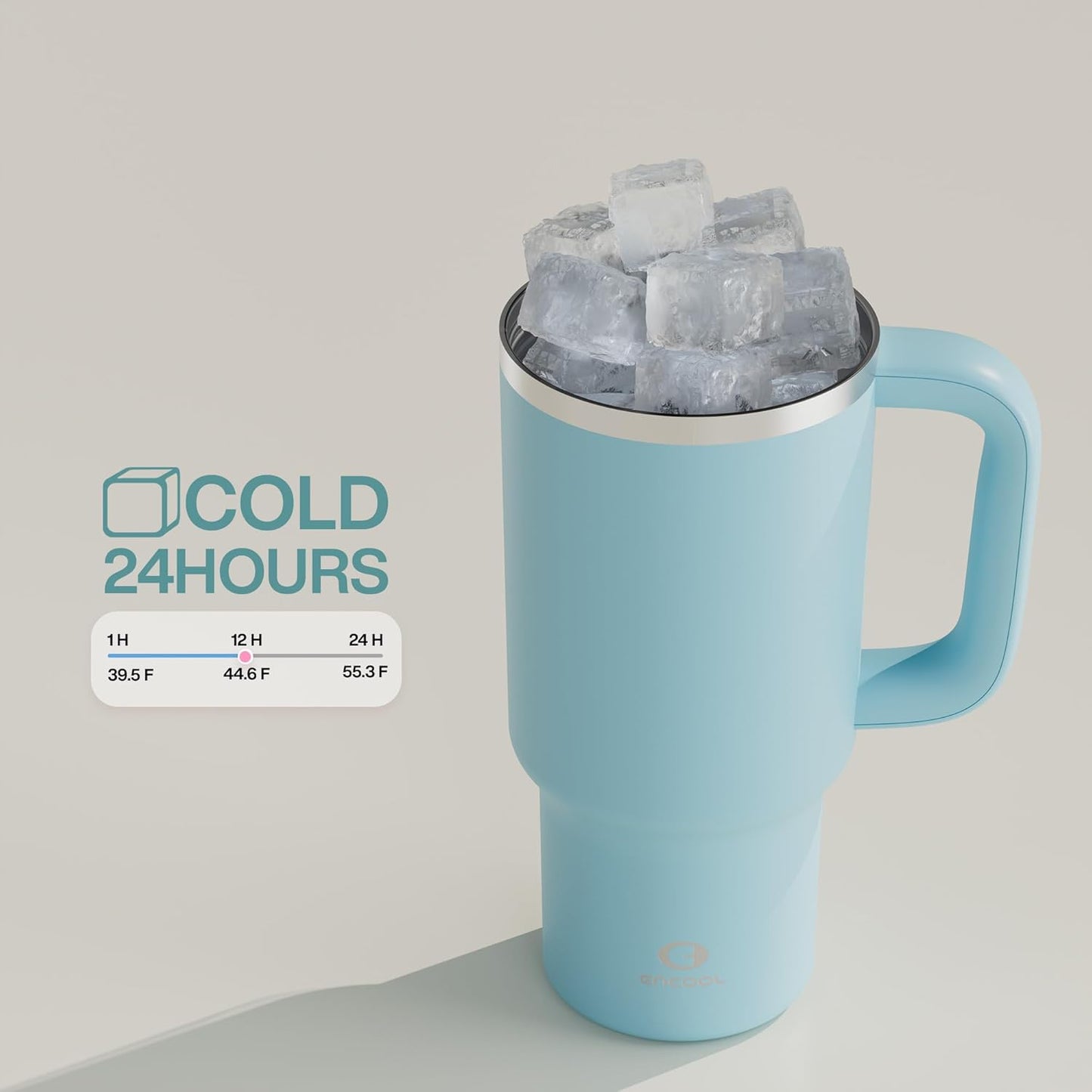 ENCOOL 32 oz Tumbler with Handle and Straw: Stainless Steel Insulated Tumbler Keeps Cold for 24 Hours, Leakproof Travel Cup Fits in Cup Holder and BPA-Free,Pewter Blue