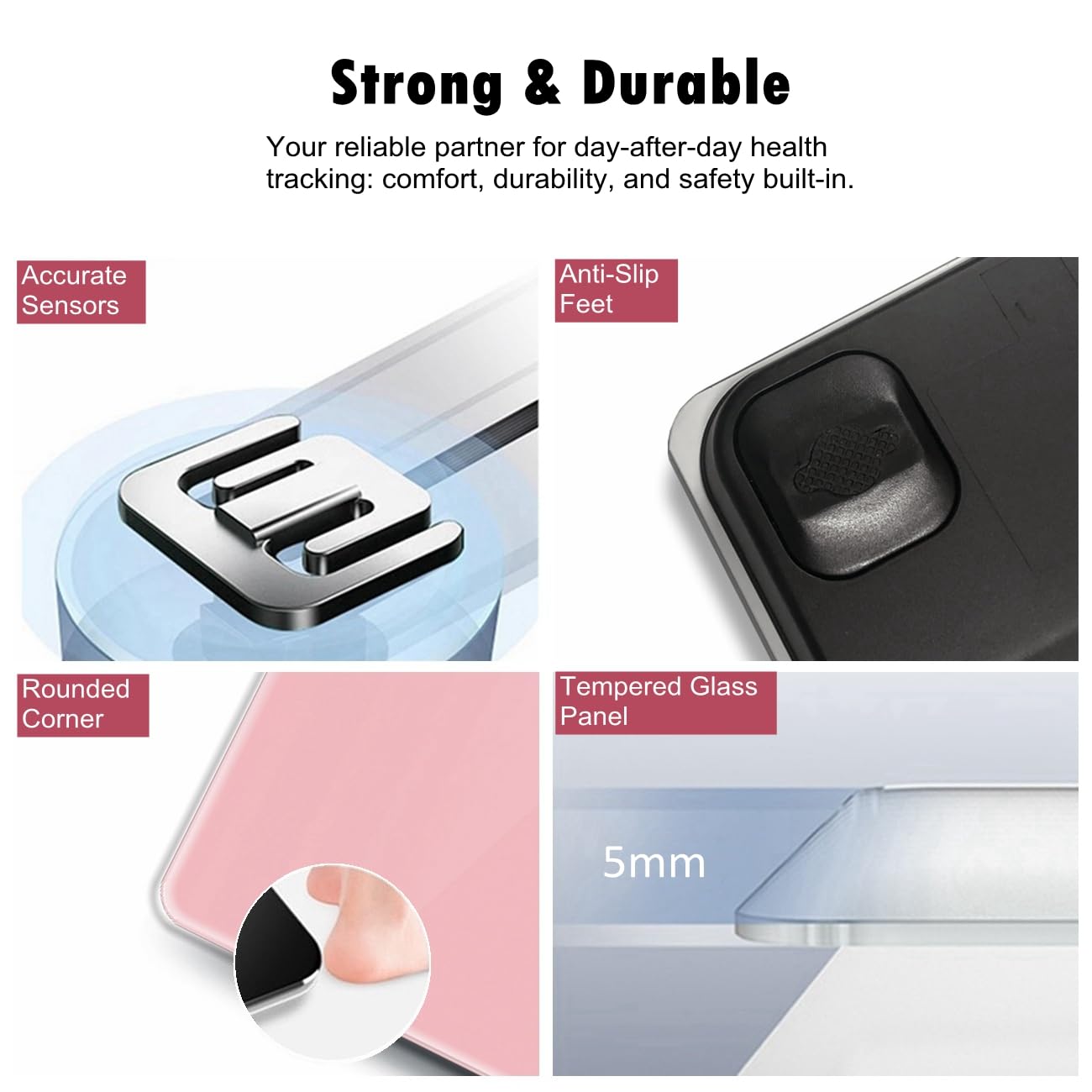 NUTRI FIT Digital Scale for Body Weight, Precision Bathroom Weighing Scale Step-On Technology High Capacity - 330 lb, LED Display with High Precision Measurements, Pink