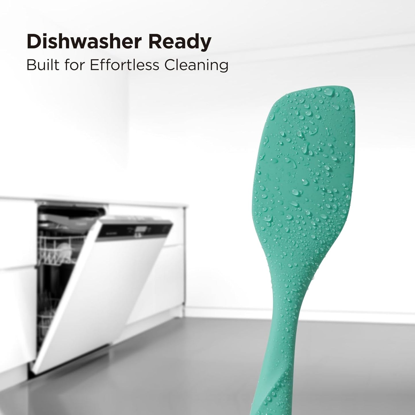 Kitchen Mama WaltzGrip Platinum Silicone Scraping Spatula: Heat Resistant, Seamless, Non Stick for Frying Pan Cookware, Safe, Flexible Bowl Scraper - Ideal for Mixing, Baking, Stirring (Teal)