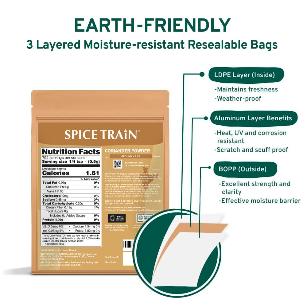 Coriander Powder (14oz) 100% Natural Ground Coriander | Premium Quality and High Value | Non-GMO, Gluten Free, Sourced from India | No Adulterations | Packed in Resealable Ziplock Pouch