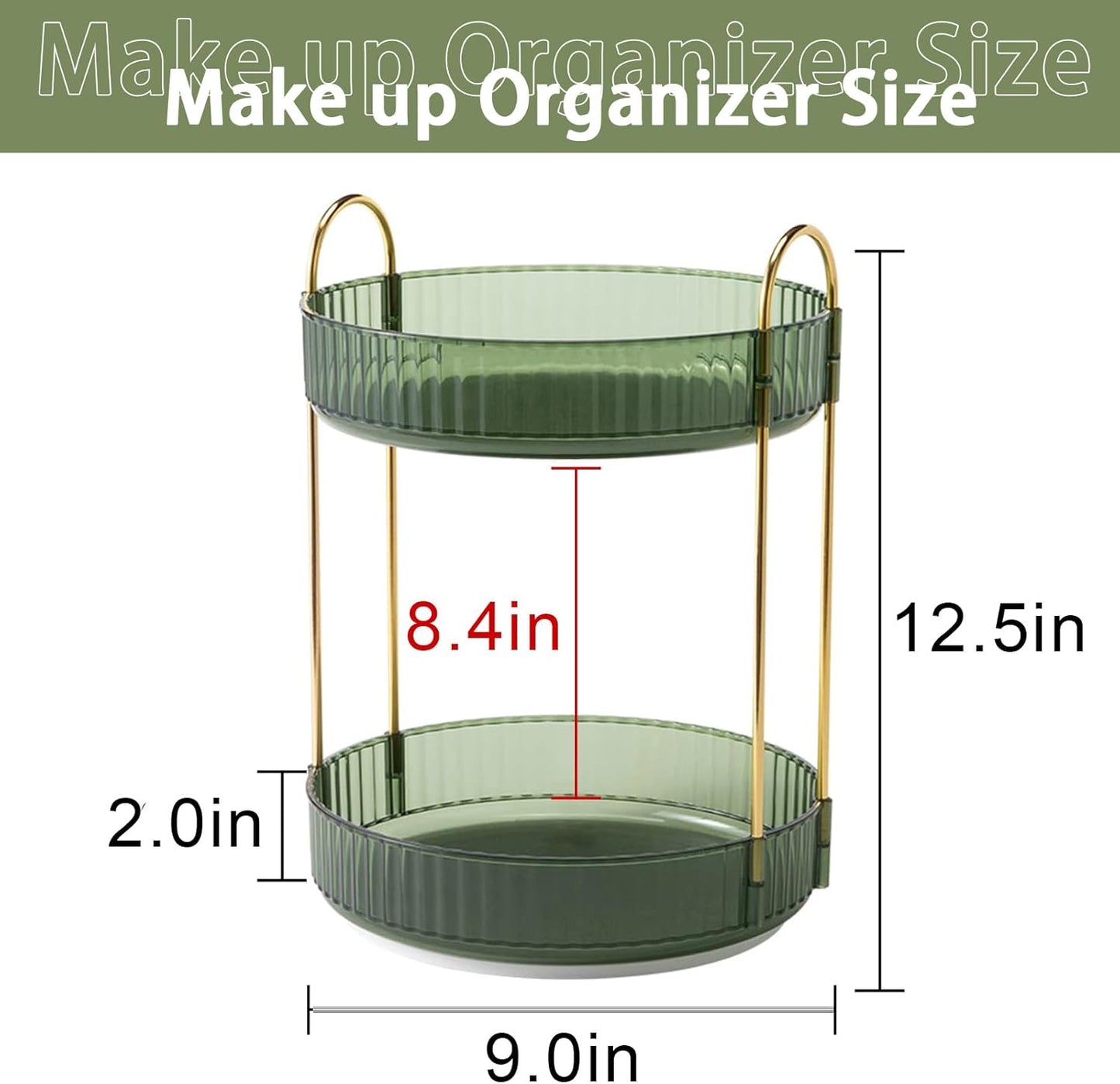 Rotating Makeup Organizer for Vanity, High-Capacity Skincare Make Up Storage Perfume Organizers Cosmetic Dresser Organizer Countertop 360 Spinning (Green, 3 Tier)